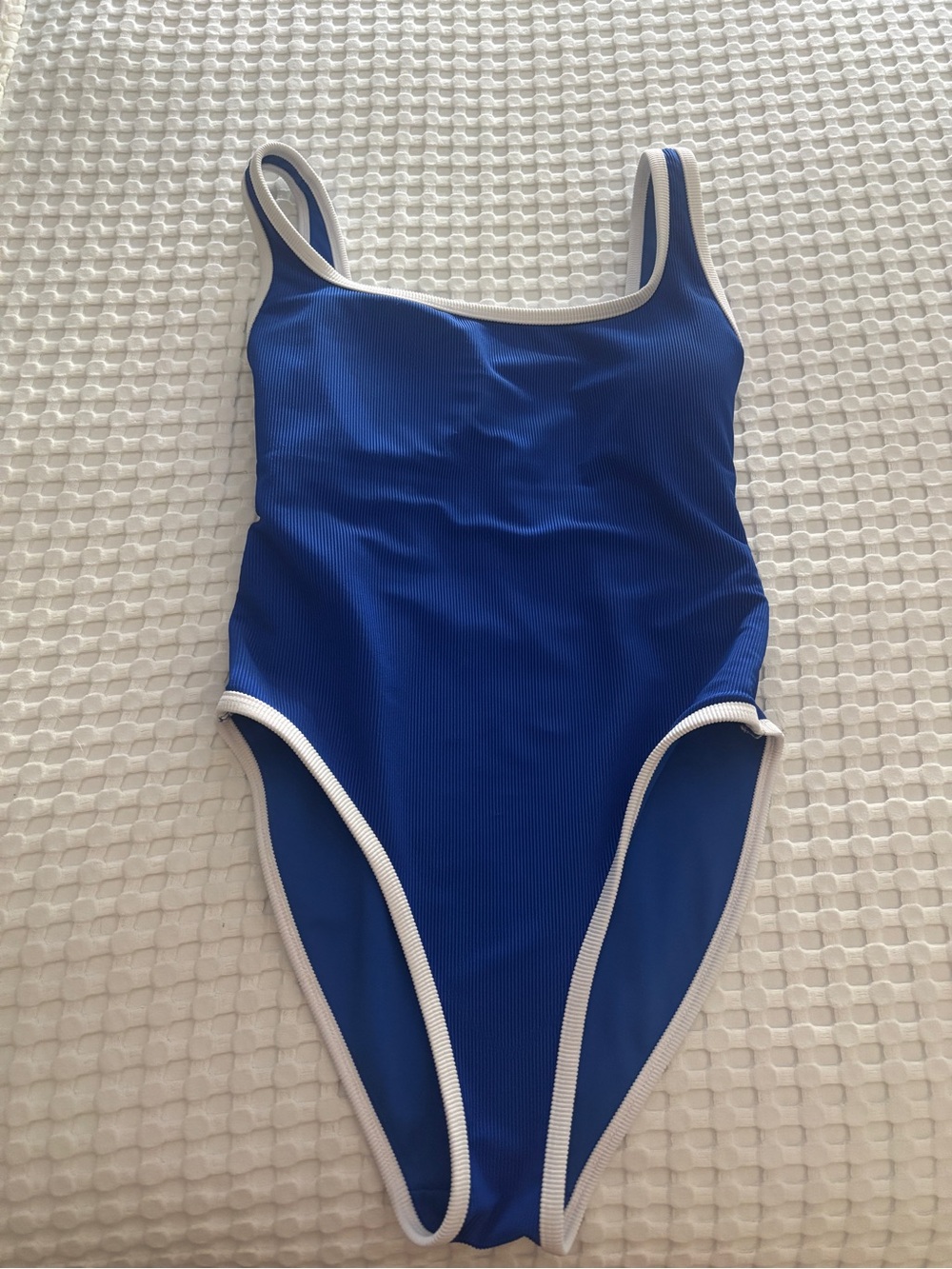 LainSnow Royal Blue One-Piece Swimsuit with White Trim